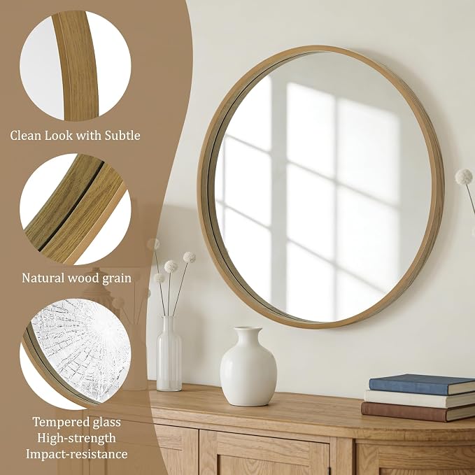 WallBeyond Round Wood Mirror - Image 4