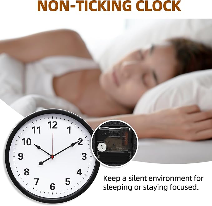 LEIKE Metal Wall Clock 14IN Black, Retro Silent Quartz Battery Operated - Image 4