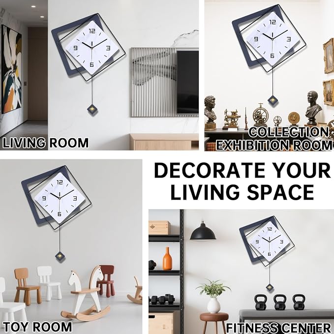 Wall Clock with Pendulum, Silent Quality Quartz Battery Operated, Metal Modern - Image 5