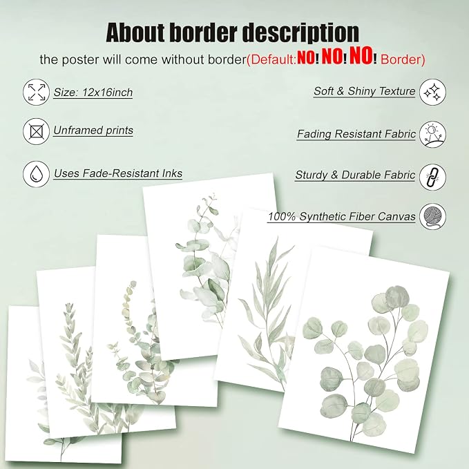 Botanical Plant Wall Art Boho Decor Prints Light Green Eucalyptus Leaf Picture - Image 4