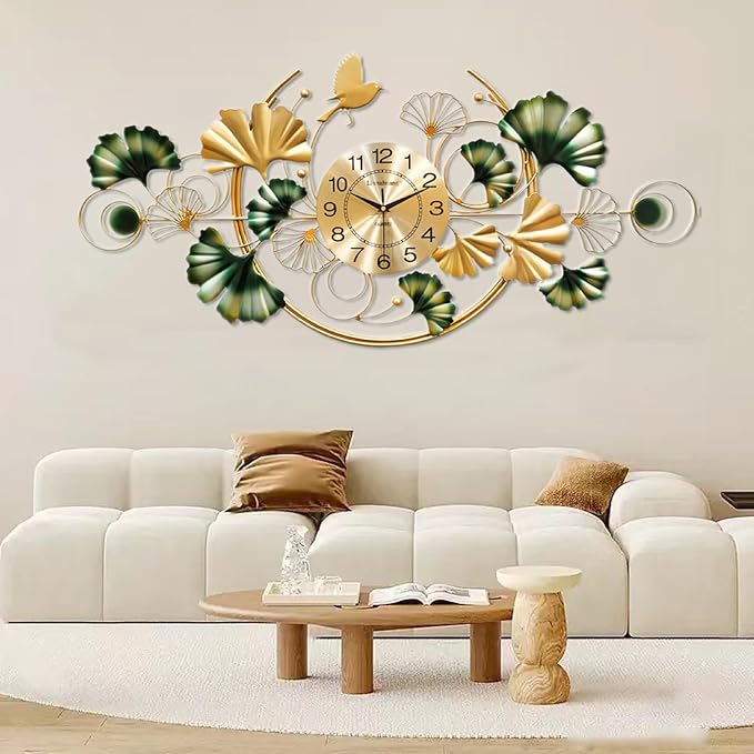 Large Wall Clock for Living Room, 3D 47 Inch Metal Ginkgo Leaf Wall Decor by zyiesrsq