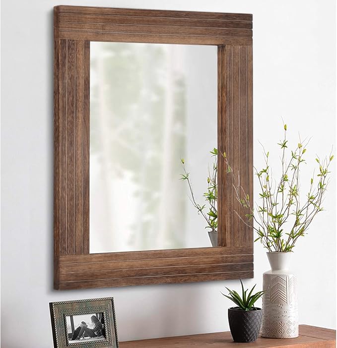 Rustic Mirror Wooden Rectangular Antique Wall Mirror Frame Decor Farmhouse by HLFMVWE