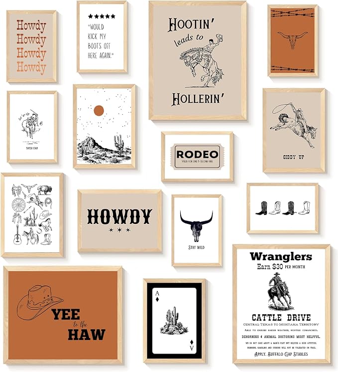 KBKBART Retro Western Wall Art Set – 15 Vintage Cowboy & Desert Prints by KBKBART