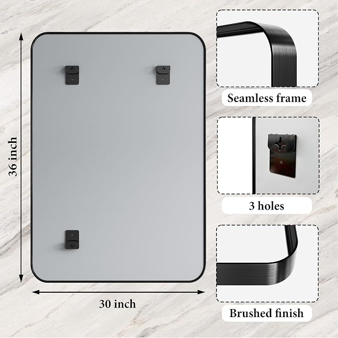 30x36 Inch Black Metal Framed Bathroom Mirror - Image 4