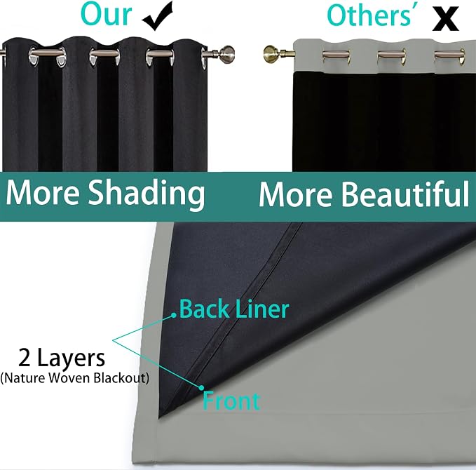 Yakamok 100% Blackout Lined Panels, Thermal Insulated Blackout Curtains - Image 5