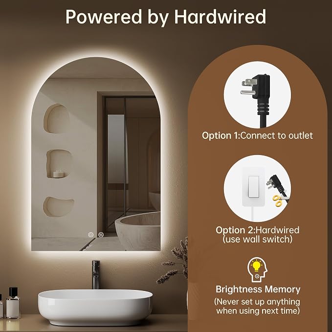 Arched Backlit Mirror Bathroom 20"x30"- Frameless LED Bathroom Mirror - Image 7