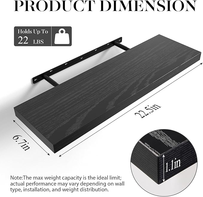 BAYKA Floating Shelves for Wall, 22.5 inches Black Wall Shelves for Bathroom - Image 3