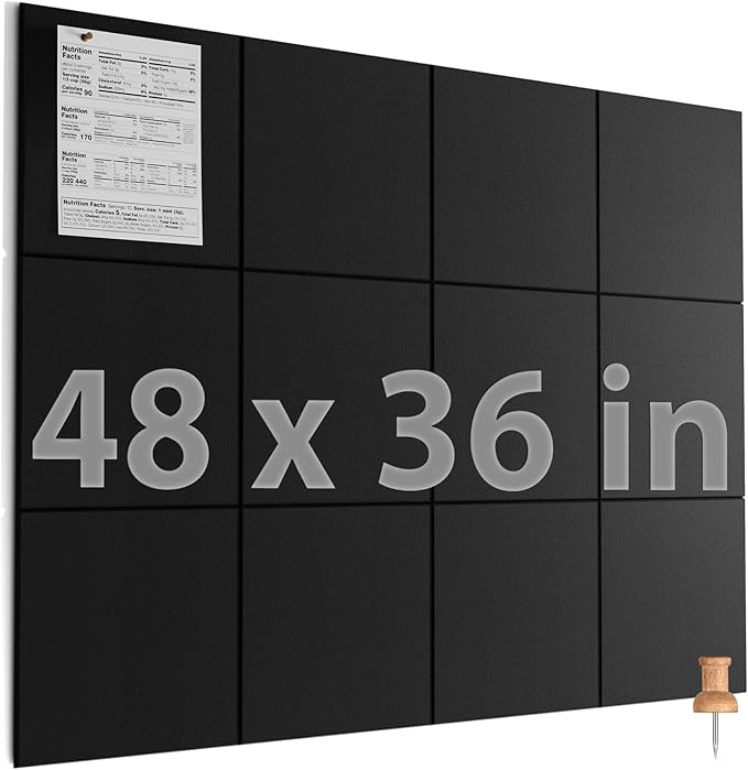 MaxGear Large Cork Board for Wall 48" x 36" Black Bulletin Board, 12 Pack Felt by MaxGear