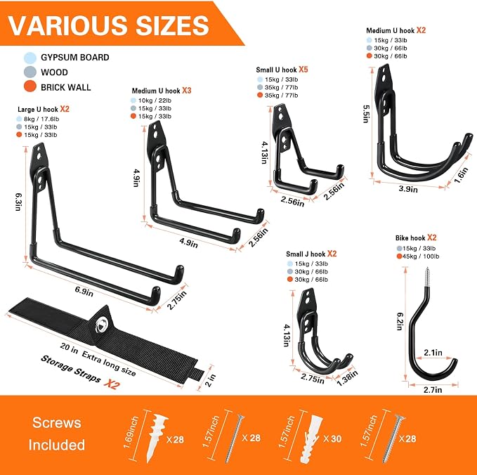HUPBIPY 18 Pack Garage Hooks Heavy Duty Utility Steel - Image 2