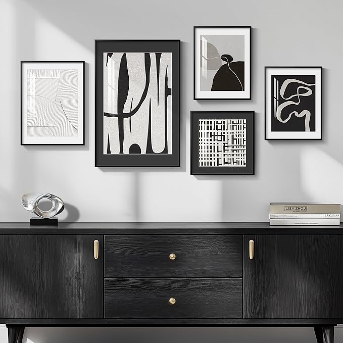Framed Black and White Abstract Wall Art - Image 2