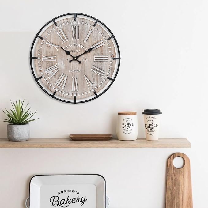 EMAX HOME 12 Inch Farmhouse Wall Clock Rustic Antique Wood by EMAXHOME