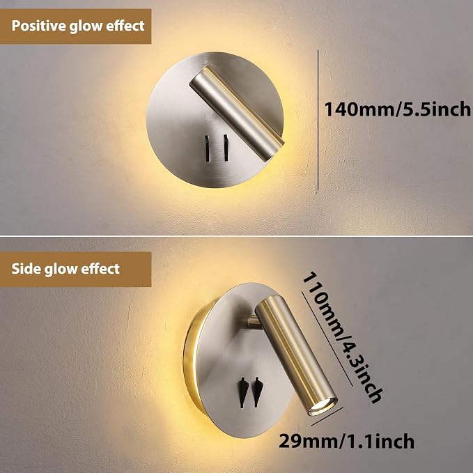 Round Wall Mount Reading Light for Bed Bedside, Modern Hardwired Sconce - Image 3