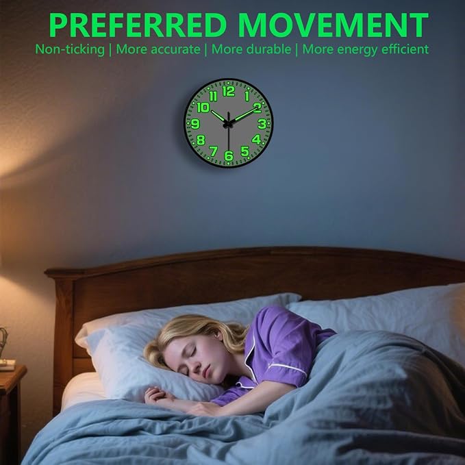 Glow in The Dark Wall Clock Non Ticking, 10 inch Silent Wall Clocks Battery - Image 5