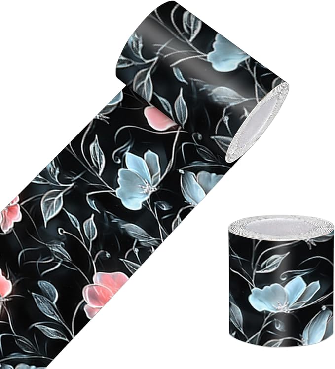 HOMETITUTE Wallpaper Border Peel and Stick Dark Botanical Texture Decorative by HOMETITUTE