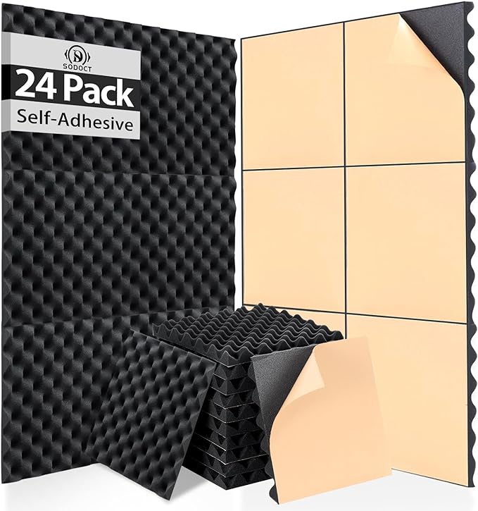 SD SODOCT 24 Pack Self-Adhesive 12" X 12" X 1.2" Egg Crate Soundproof Wall by SODOCT