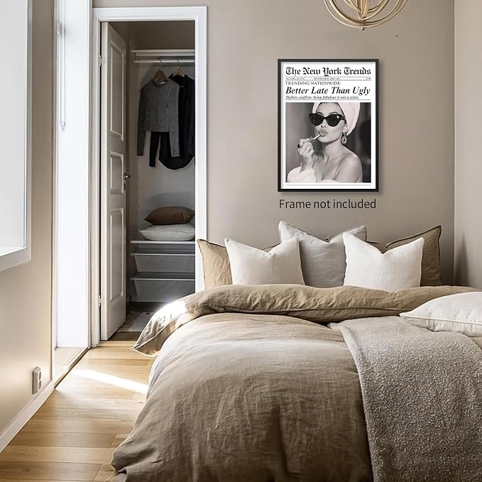 Trendy Newspaper Posters Better Late Than Ugly Wall Art Vintage Black And White - Image 5
