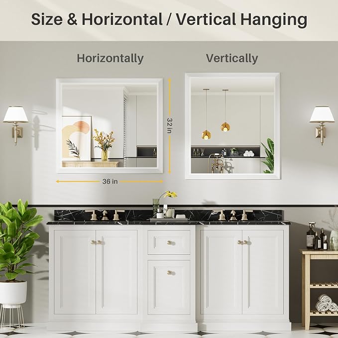 36x32 Inch White Bathroom Mirror - Image 6