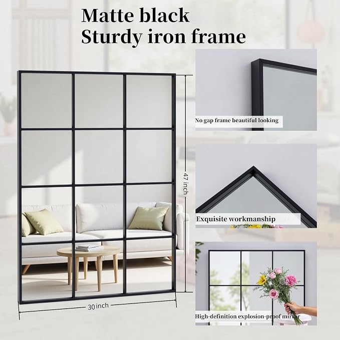 Dewfig Rectangle Window Mirror Wall Mounted, Large Black Mirrors - Image 6