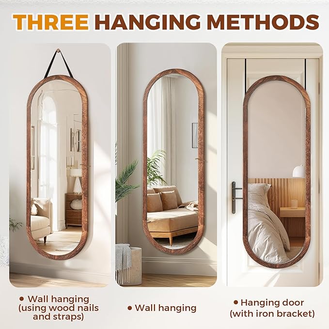 16"x48" Oval Full Length Mirror Solid Wood Wall Mirror - Image 3