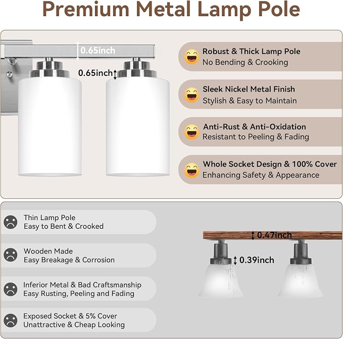 Brushed Nickel 4-Light Bathroom Light Fixtures, Classic Wall Light Fixture - Image 5