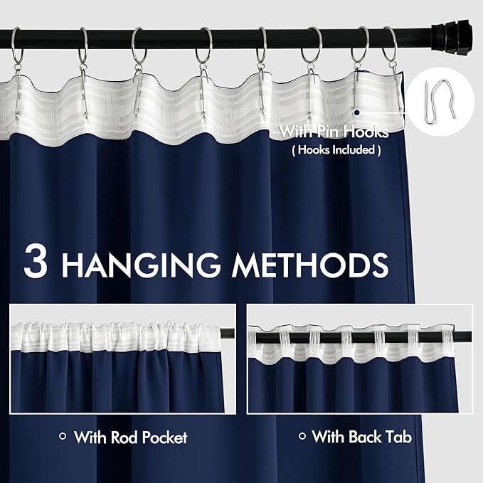 MIULEE Navy Blue Back Tab Blackout Curtains 120 Inch Long 2 Panels Set - Image 3