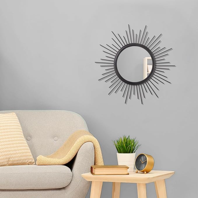 Black Sunburst Spoked Mirrors for Wall Boho Home Round Wall Art Mirror Classic - Image 3