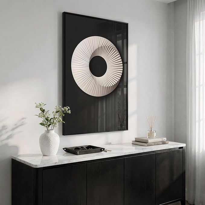 Framed Modern Black and White Abstract Wall Art, Large Contemporary Elegant by Cuspin