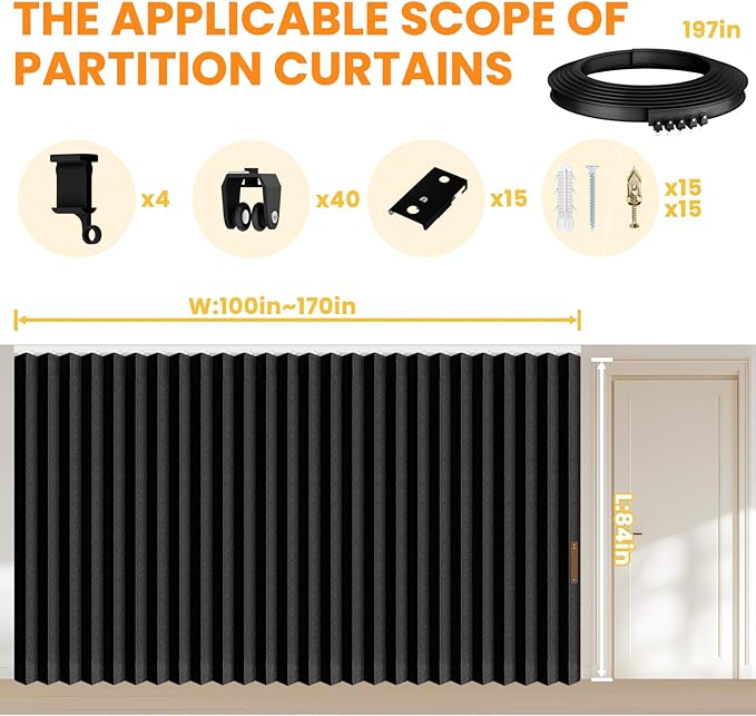 Room Divider Curtain Sets with Flexible Ceiling Track, Privacy Soundproof - Image 2