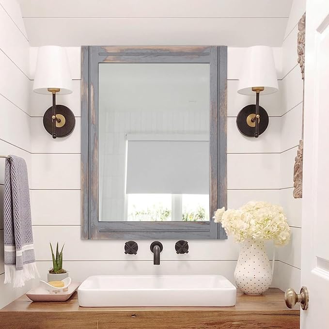 AAZZKANG Wood Framed Mirror Rectangular Rustic Wall Mirrors Decorative Large - Image 6