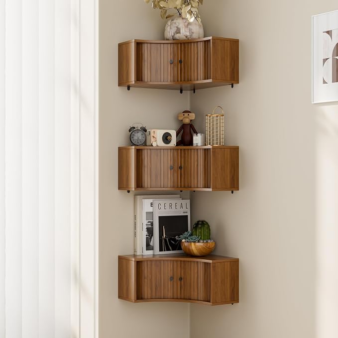 Corner Shelves Wall Cabinet Set of 3, Floating Corner Shelf Organizer by TAUXKOI
