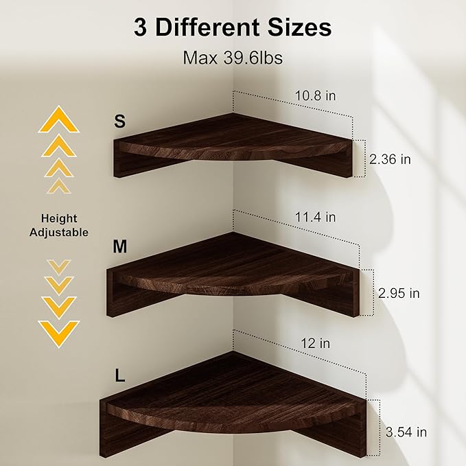 Alsonerbay Corner Shelf Wall Mount, Rustic Wood Shelves - Image 3