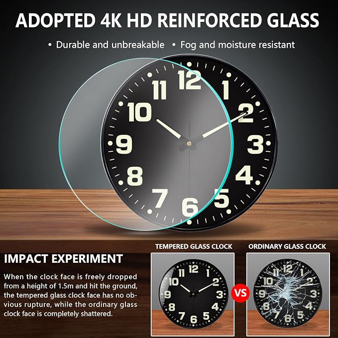 12 Inch Silent Wall Clocks Battery Operated, Glow in The Dark Wall Clock - Image 7