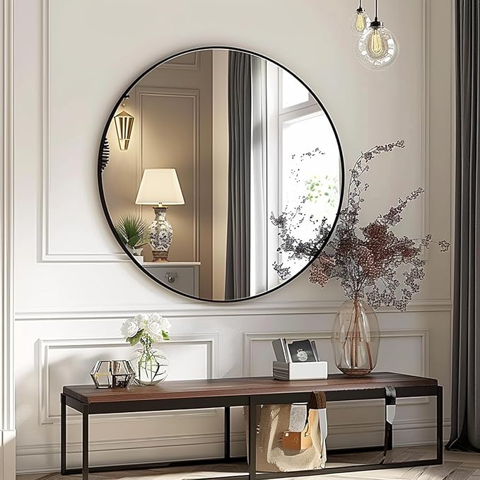 Sunniry Round Mirror 28 inch, Round Black Mirror, Circle Bathroom Mirrors Metal - Image 4