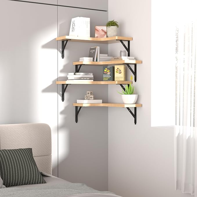 ROMGUAR CRAFT Corner Floating Shelves Wall Mounted Set of 4, Rustic Wood - Image 7