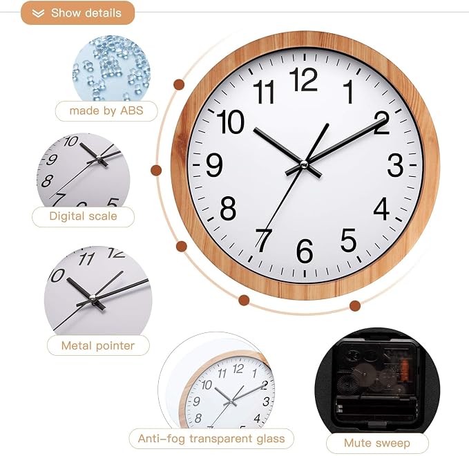 NUOVO 10 Inch Wooden Round Wall Clock Silent & Non-Ticking Retro Wall Clock - Image 4