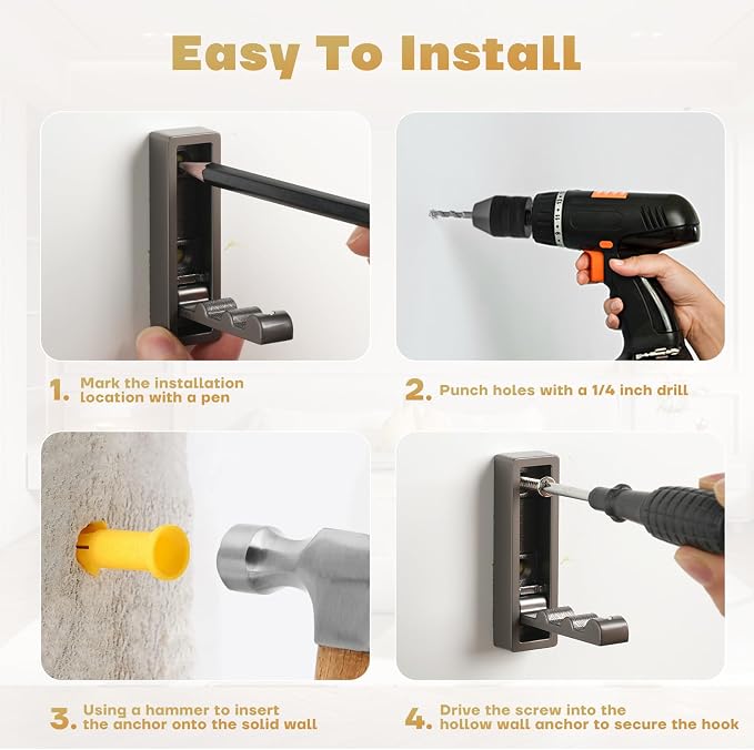 Folding Wall Hook, Heavy Duty Zinc Alloy No Rust Fold Up Hooks - Image 9