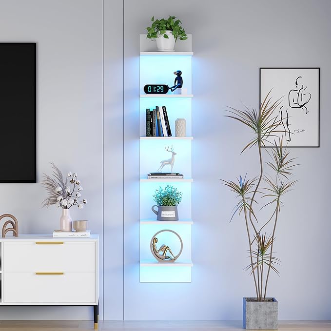 Qupui 6-Tier Wall Shelf with RGB LED Lights by Qupui