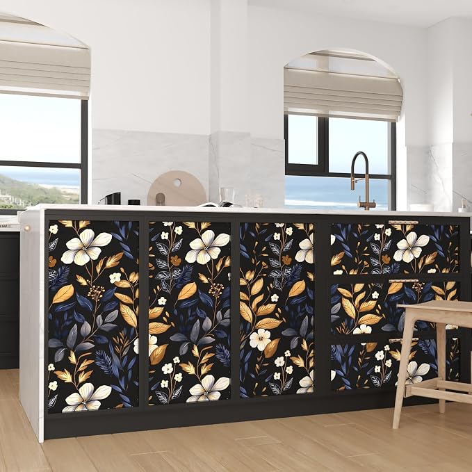 Laatse Blue/Gold Leaf Wallpaper Peel and Stick Vintage Dark Floral Wallpaper - Image 7
