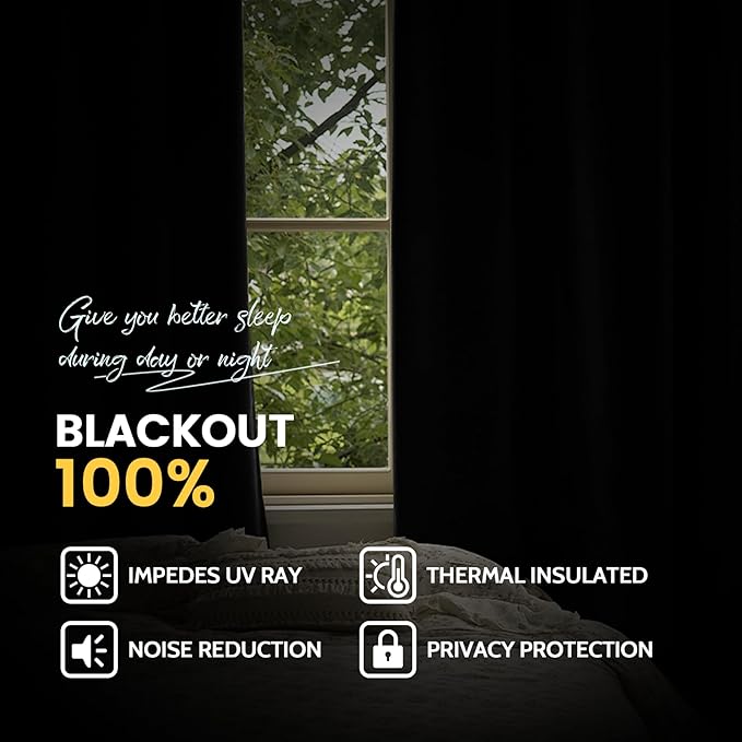 Yakamok 100% Blackout Curtain Panels 63 inches Cold and Light Blocking Drapes - Image 8
