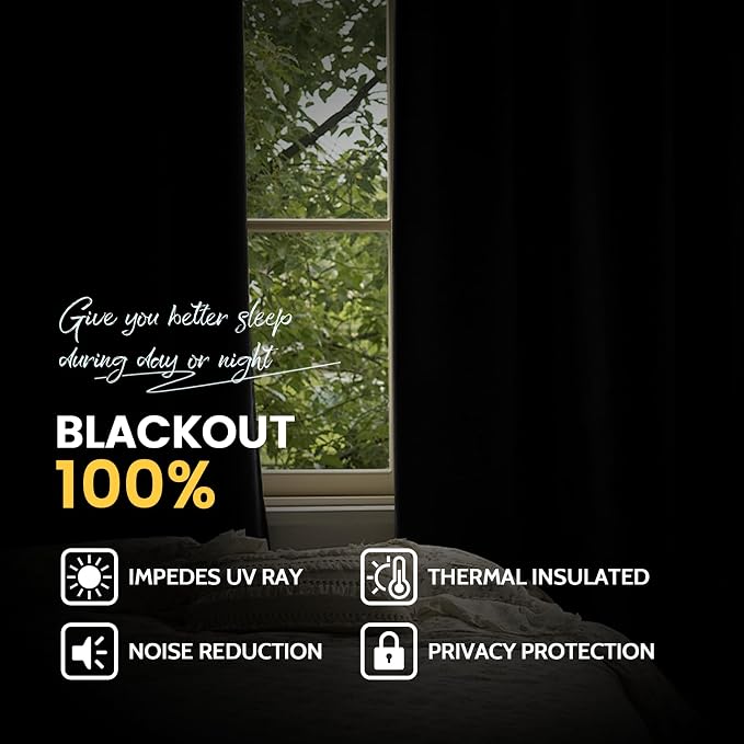 Yakamok 100% Blackout Curtain Panels 63 inches Cold and Light Blocking Drapes - Image 8