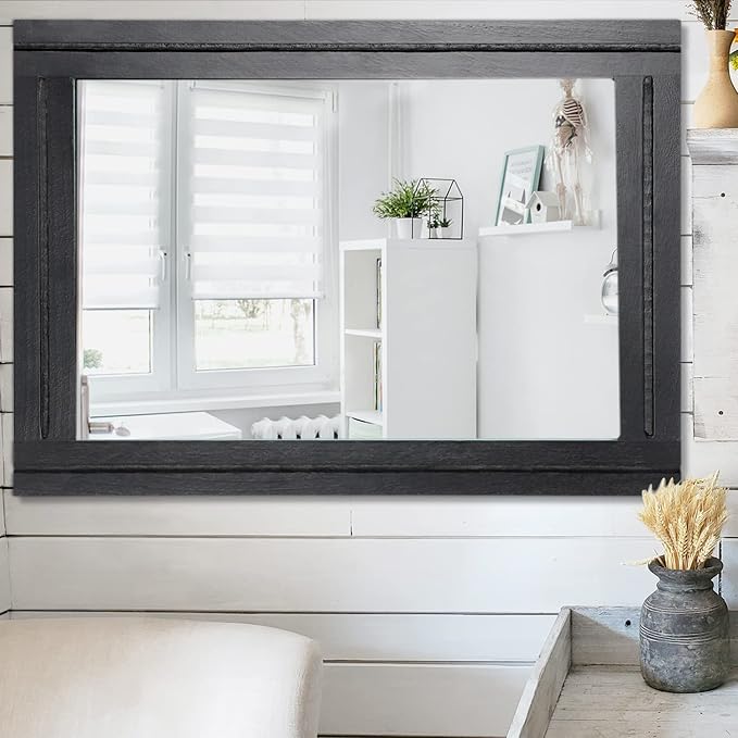 AAZZKANG Large Mirrors for Wall Black 28"x20" Rectangle Wood Framed Mirror - Image 5