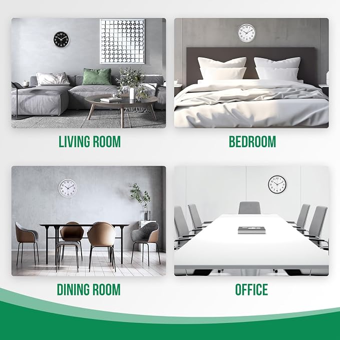 Wall Clock 12 Inch Metal Finish Silent Non Ticking Indoor Clock Round Battery - Image 7