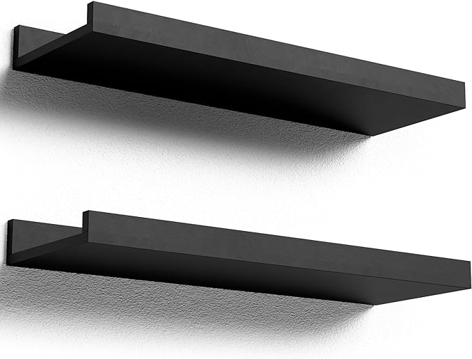Boswillon Floating Shelves Wall Mounted Set of 2, Modern Black Wall Shelves by Boswillon