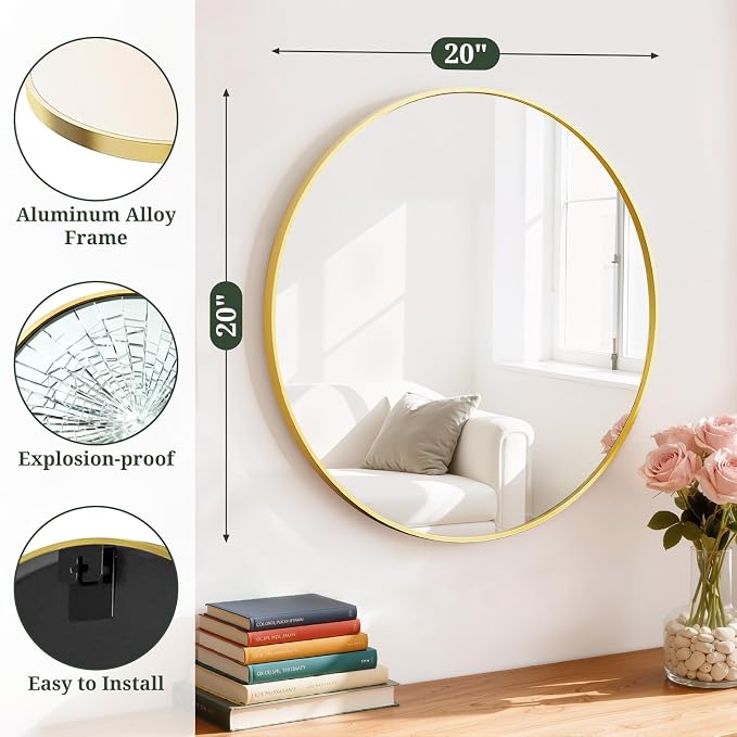 Round Wall Mirror 20 Inch Gold Vanity Mirror - Image 2
