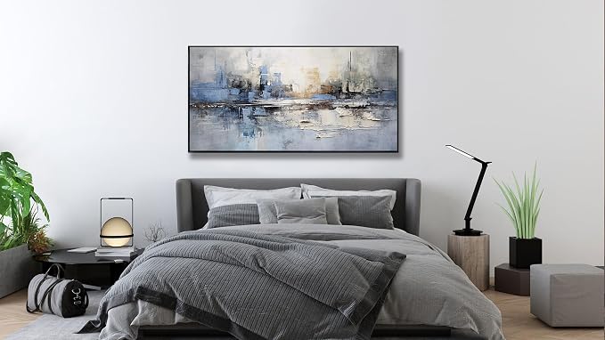 Abstract Wall Art Blue and White Reflection Large Size Framed Artwork Wall - Image 5