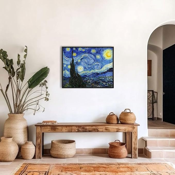 Van Gogh Canvas Wall Art: Starry Night Painting Famous Art Prints Posters Black - Image 2