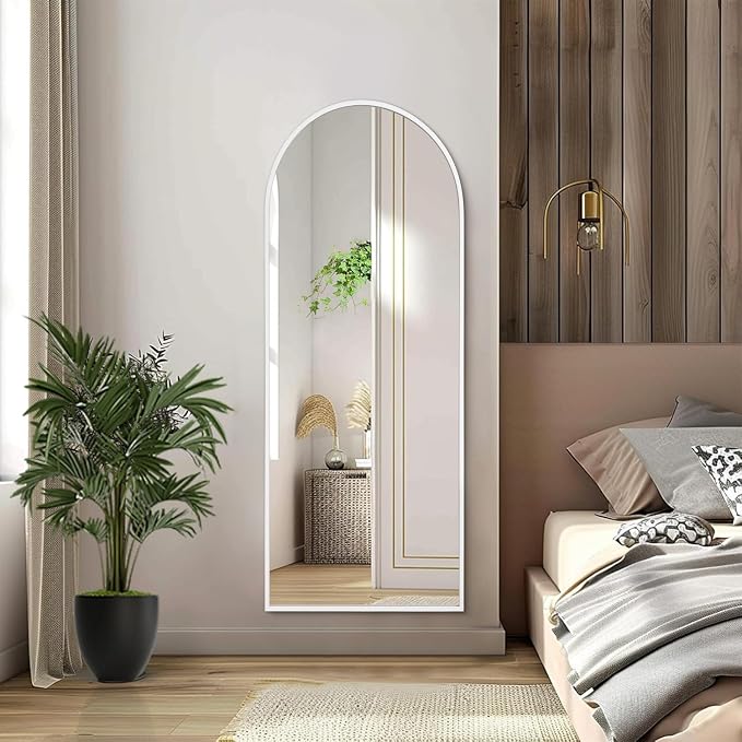 White 48"x16" Arched Full Length Mirror, Large Bathroom Wall Mirror Metal - Image 3