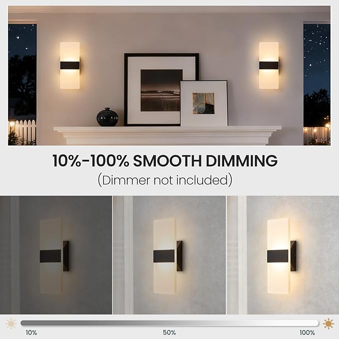 Modern LED Wall Sconces, 12 Inch Indoor Black Wall Lights, 12W 2700K-5000K - Image 4