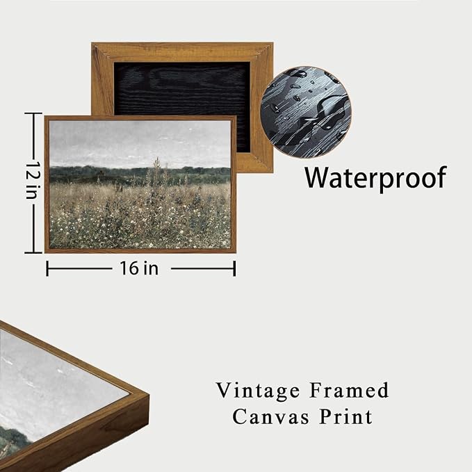 OIQArtOIQ Vintage Framed Wall Art Wildflower Field Meadow Canvas Art Prints - Image 4
