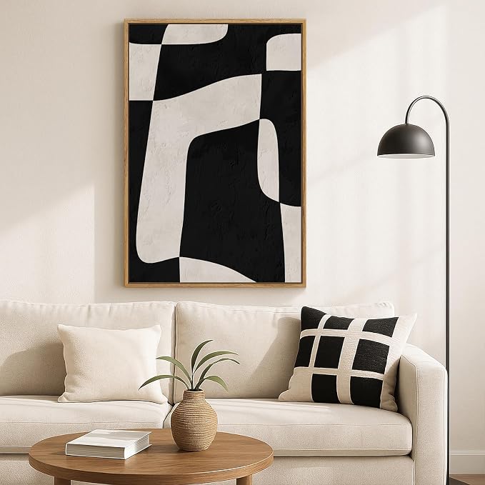 Framed Black and Beige Neutral Abstract Wall Art, Modern Canvas Prints - Image 2